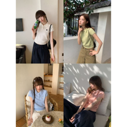 你好卡农 女士复古刺绣Polo翻领针织短袖T恤 KZ26Z9705D