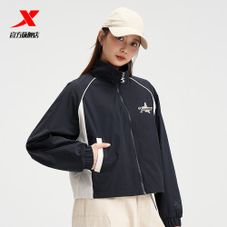 特步 风衣女时尚宽松潮流运动外套春秋新款女子休闲立领上衣