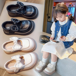 2026新款春季女童公主鞋单鞋儿童鞋子软底蝴蝶结豆豆鞋小女孩皮鞋