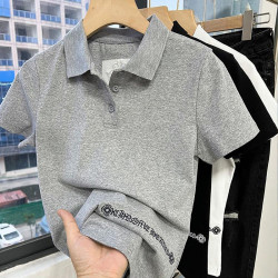 2025夏季新款翻领刺绣polo衫女短袖t恤修身显瘦百搭简约半袖上衣