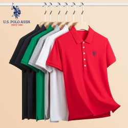 U.S. POLO ASSN. USPA夏季纯色修身polo衫休闲女翻领t恤商务翻领时尚宽松百搭半袖