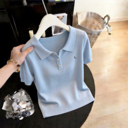 韩系温柔高级感女款短袖针织夏季新款别致百搭上衣