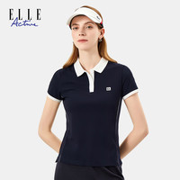 ELLE Active新款运动polo衫短袖女翻领t恤上衣女修身显瘦翻领商务