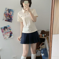 polo衫学院风jk制服基础款夏季日系校供感收腰短袖刺绣翻领体操服