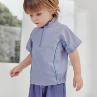 巴厘小猪 儿童套装夏季男童女童立领短袖两件套户外运动服宝宝夏装 紫藤蓝 110