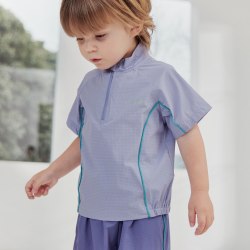 巴厘小猪 儿童套装夏季男童女童立领短袖两件套户外运动服宝宝夏装 紫藤蓝 110