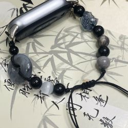 适用小米手环10表带华为89中式松烟入墨平安串珠黑白古风高级表带