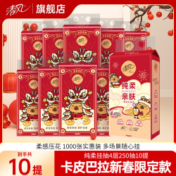清风 挂抽10提纸巾卡皮巴拉整箱悬挂式抽纸4层加厚250抽家用卫生纸