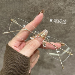 超轻纯钛无框眼镜女近视可配度数无边纯欲小方框防蓝光变色眼镜架