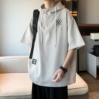 东方骆驼 美式复古潮牌男士连帽T恤夏季宽松休闲痞帅短袖透气上衣
