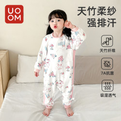 优萌 婴儿睡袋竹棉纱布春秋款宝宝睡衣长袖分腿防惊跳睡袋儿童防踢被子