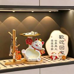 招财猫高端钥匙收纳玄关装饰品摆件入户门口鞋柜客厅乔迁生日礼物