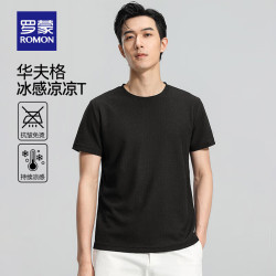 罗蒙 短袖t恤男华夫格薄款透气圆领夏季新款纯色凉感T恤 黑色 XL 175(建议120-140斤)