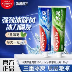 高露洁 牙膏 冰爽三重薄荷120g*1+冰爽茶香龙井120g*1