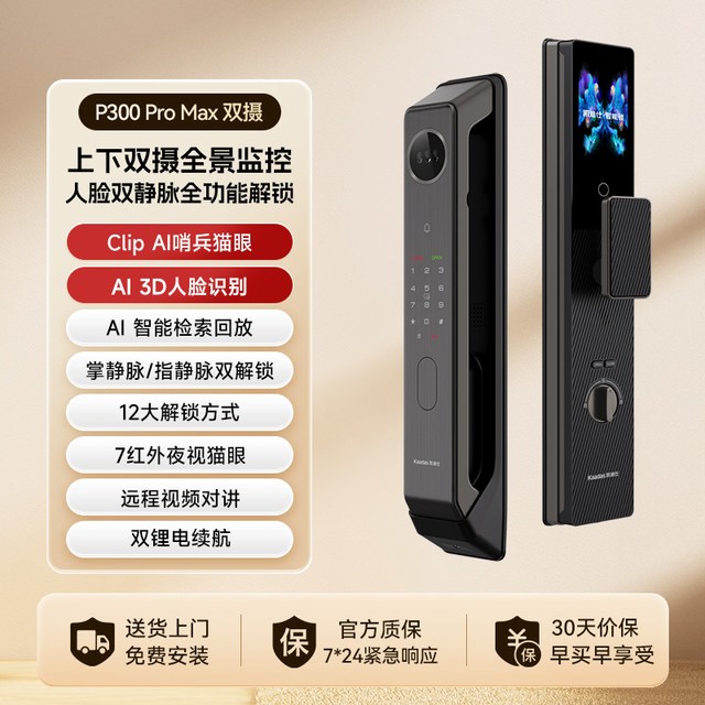 凯迪仕 P300 Pro Max 人脸掌静脉指静脉 双摄版 智能门锁