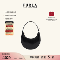 FURLA [七夕礼物]DELIZIA裂纹漆皮牛皮迷你女士腋下包单肩包月牙包女包 黑色