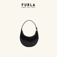 FURLA [七夕礼物]DELIZIA裂纹漆皮牛皮迷你女士腋下包单肩包月牙包女包 黑色