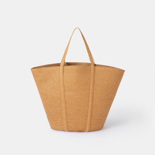 無印良品 MUJI 纸编托特包 挎包女包 包包轻便手提包编织包通勤七夕情人节礼物 浅棕色 两用 上口51×下底16.5×高30cm