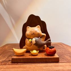木易 招财猫神实木质创意玄关桌面摆件乔迁开业收银前台高档聚财礼品 如鱼得水-招财猫摆件