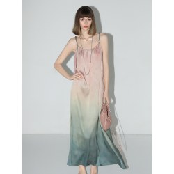 COCOBELLA 度假风渐变晕染吊带裙女25夏手工编织肩带连衣裙FR7057