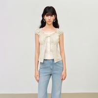 自巧 小个子复古格纹假两件泡泡袖蕾丝拼接短袖上衣女2026夏季新款
