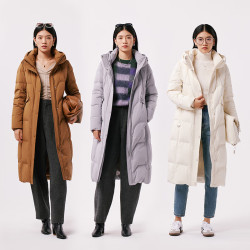千仞岗 秋冬季羽绒服女士连帽过膝长款外套百搭休闲气质加厚保暖防寒服 灵动灰 XS (155)