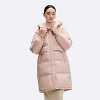 千仞岗 冬季长款羽绒服连帽外套女士百搭潮流通勤休闲纯色保暖宽松防寒服 LOGO米