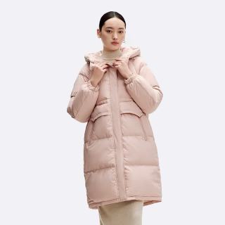 千仞岗 冬季长款羽绒服连帽外套女士百搭潮流通勤休闲纯色保暖宽松防寒服 LOGO米