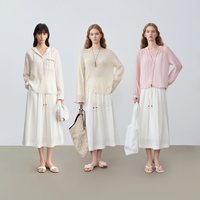 自巧 小个子白色压褶半身裙女撞色珠抽绳中长裙A摆裙2026春季新品