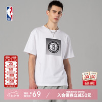 NBA 湖人篮网勇士队T恤男夏季运动休闲潮流纯棉宽松短袖 篮网-运动休闲纯棉T恤 L