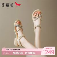 红蜻蜓 女鞋水钻罗马凉鞋 夏季轻便粗跟凉鞋通勤休闲优雅百搭女士凉鞋子