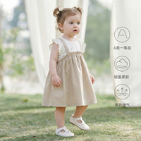 乖奇熊 女童森系连衣裙夏季女宝宝假两件飞袖公主裙薄款婴幼外出无袖裙子 卡其灰