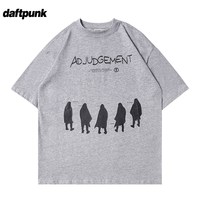 DAFTPUNK 原创草写刺绣重叠短袖250g重磅纯棉短袖夏季情侣圆领T恤