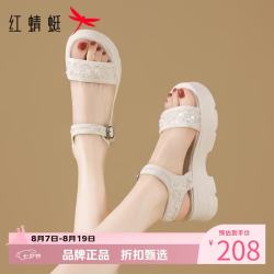 红蜻蜓 女鞋亮片绑带凉鞋 夏季轻便一字带凉鞋休闲百搭女士增高显瘦凉鞋