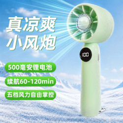 思艺彩 小风扇桌面床上用手持usb充电静低音便携小型台式迷你随时携带电风扇带数显宿舍 青草绿色