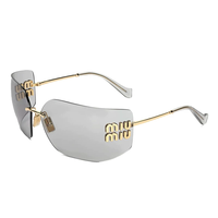 MIU MIU 字母Logo细镜腿太阳眼镜 女款 金色