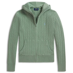 RALPH LAUREN Girls' Mini Cable Cotton Full Zip Hoodie - Little Kid, Big Kid