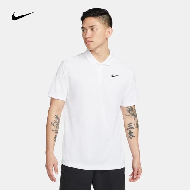 NIKE 男子刺绣印花速干透气上衣网球复古POLO衫翻领短袖运动T恤 DH0858-100 L