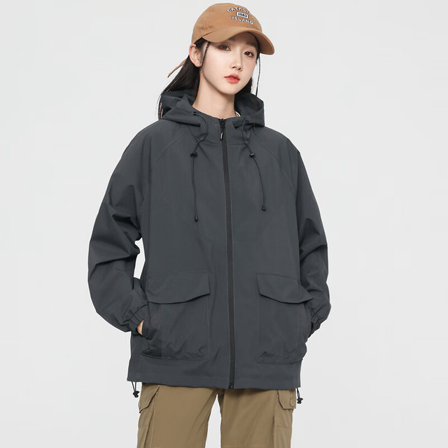 花花公子 情侣新款户外连帽冲锋衣潮牌工装外套三防登山服