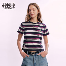 TEENIE WEENIE 小熊女装T恤 活力彩色条纹圆领短袖