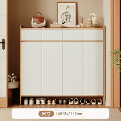 KERZY 鞋柜2025新款家用门口入户实木收纳柜一体靠墙入门鞋架玄关柜走廊原木色+白色140x34x112cm