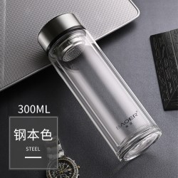 保尔 be-008008 双层高硼硅玻璃杯 300ml 钢本色