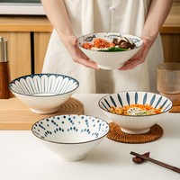 竹木本记 釉下彩陶瓷斗笠面汤碗 8英寸 巧克力色 日式 家用 微波炉可用