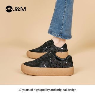 J&M快乐玛丽 厚底亮片 德训鞋