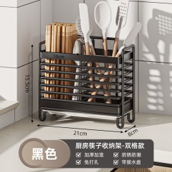 全峰 黑色二格筷筒桌面款 带接水盘+挂钩 筷子收纳盒