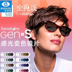 依视路 全视线 钻晶膜洁GEN S变色（现片） 1.61非球面树脂镜片*2片+送镜框可选