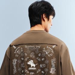 太平鸟 男士滑板小狗联名纯棉刺绣贴布短袖T恤