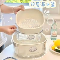 PET双层洗菜沥水篮 家用客厅塑料果蔬厨房加厚滤水菜篓