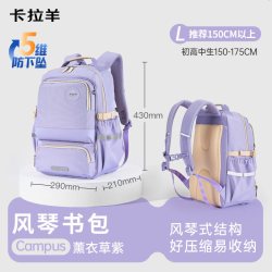 卡拉羊 5-9年级减负轻便大容量风琴书包初中生女高中男学生双肩包