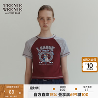 TEENIE WEENIE 撞色插肩袖短款T恤 酒红色 155/XS